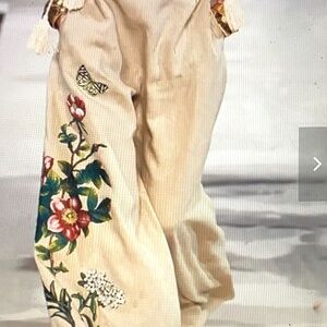 STYLEWE Cream High Waisted Wide-Leg Floral Graphic Pants w/ Pockets Sz Small